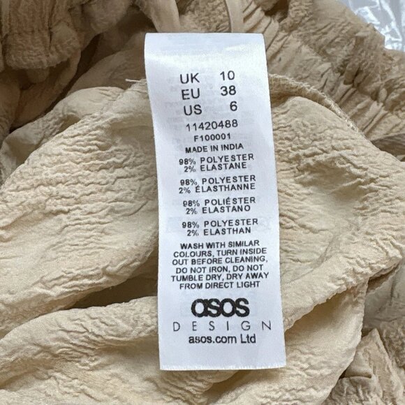 ASOS Seersucker Textured Ruffle Stretch Wide Leg Cocktail Jumpsuit Beige Size 6 - Picture 9 of 10
